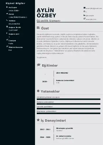 Güzellik Uzmanı Cv Örnekleri  cv indir